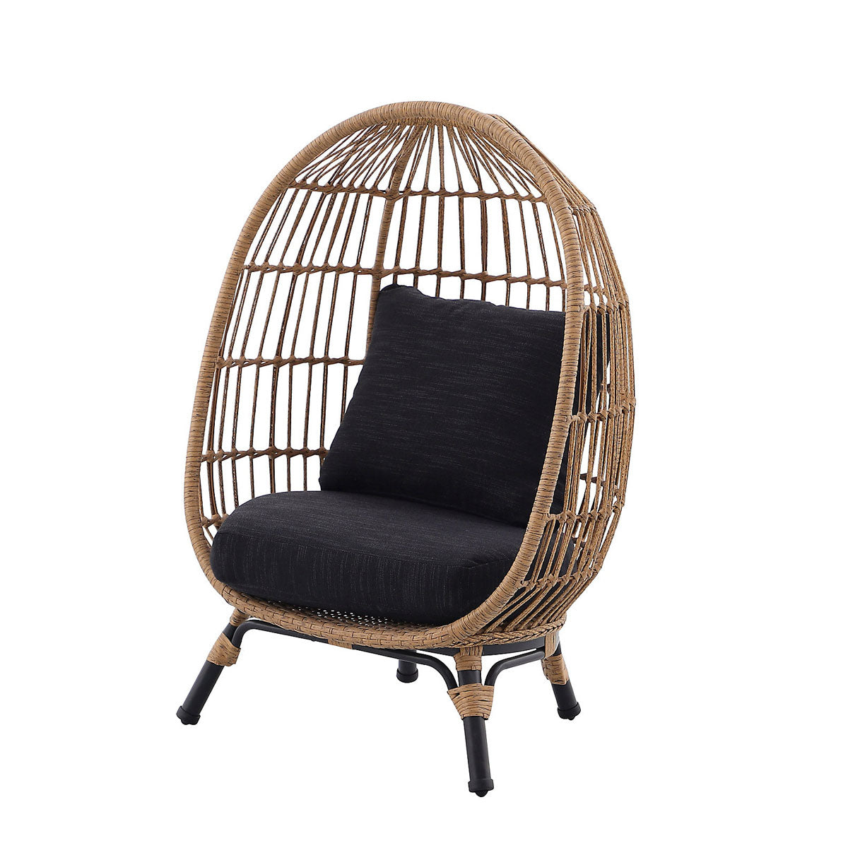 Kids Egg Chair Garden Rattan Effect Steel Grey With Cushions Modern Outdoor - Image 1