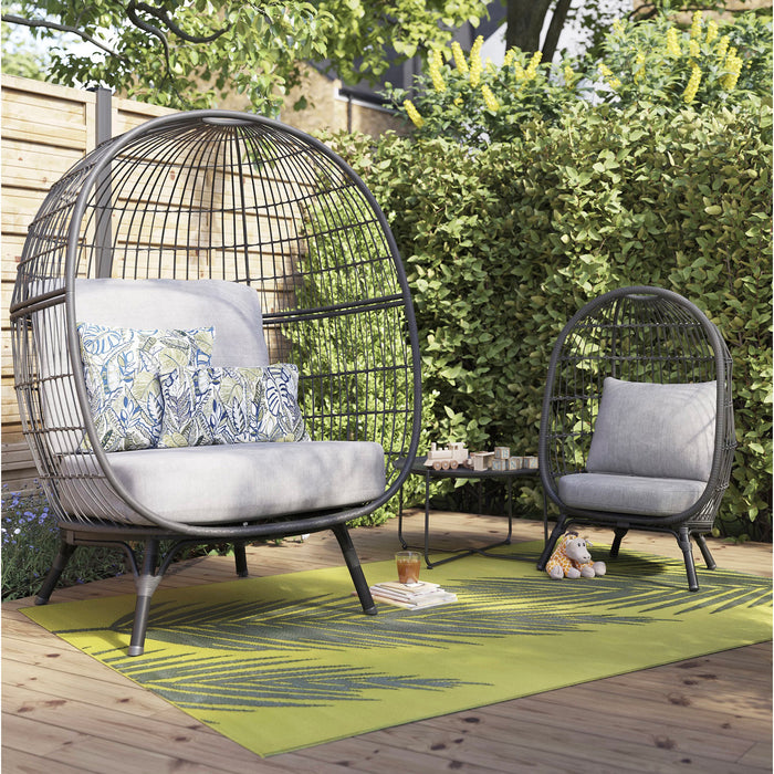Kids Egg Chair Rattan Effect Steel Grey Water Repellent Contemporary Durable - Image 2
