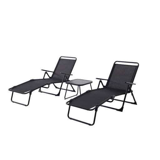 Garden Sun Loungers And Table Set Black Foldable Outdoor Patio Chairs 3 Pieces - Image 1