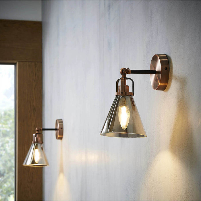 Wall Light Industrial Antique Copper Effect Wired Modern Stylish Set Of 2 - Image 2