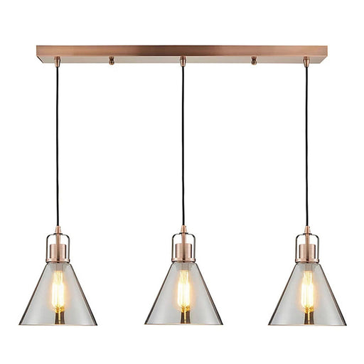 Pendant Ceiling Light 3 Way Multi Arm Cone Antique Copper Effect Industrial - Image 1