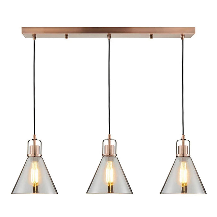 Pendant Ceiling Light 3 Way Multi Arm Cone Antique Copper Effect Industrial - Image 3