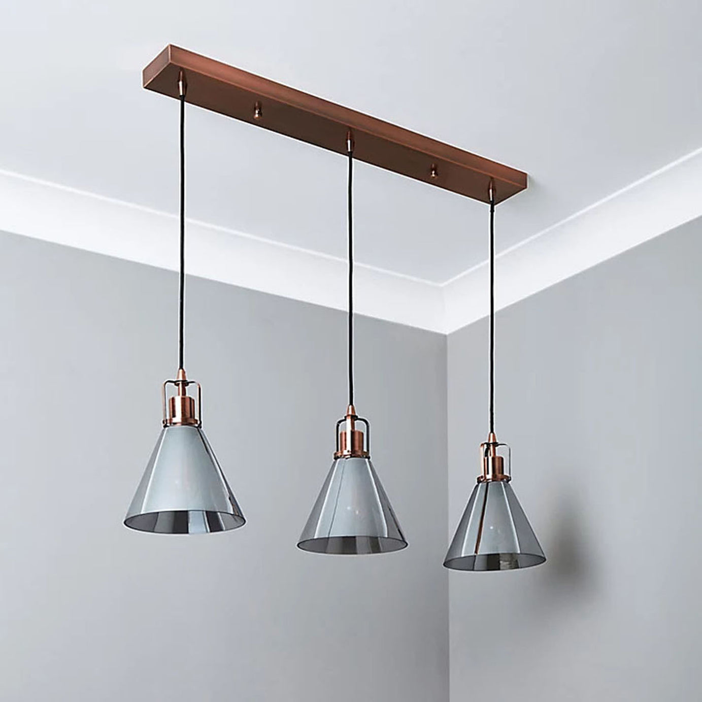 Pendant Ceiling Light Hanging 3 Way Multi Arm Antique Copper Effect Modern - Image 6