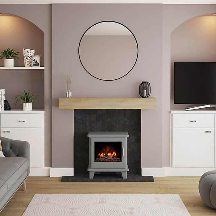 Electric Stove Fireplace Matt Grey Modern Heater Flame Effect Remote Control 2kW - Image 2