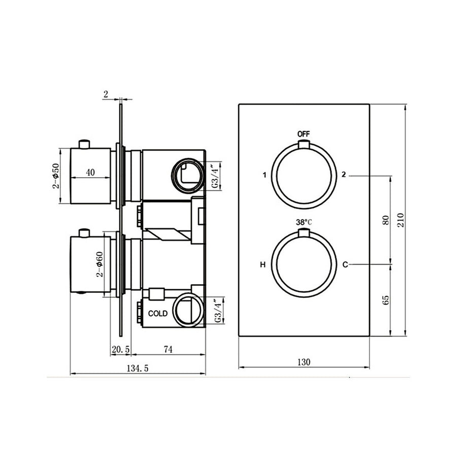Shower Mixer Valve Concealed Thermostatic Single Outlet 1/2 Turn Diverter - Image 2