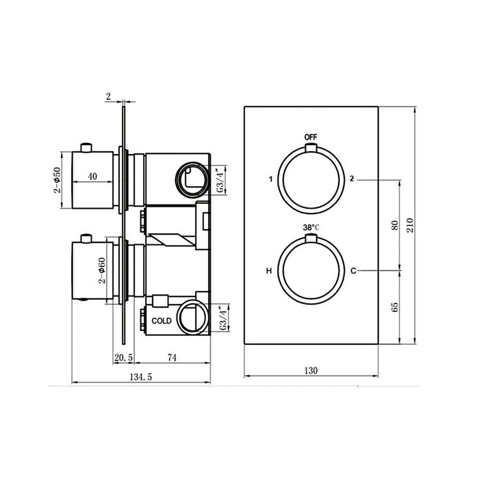 Shower Mixer Valve Concealed Thermostatic Single Outlet 1/2 Turn Diverter - Image 2