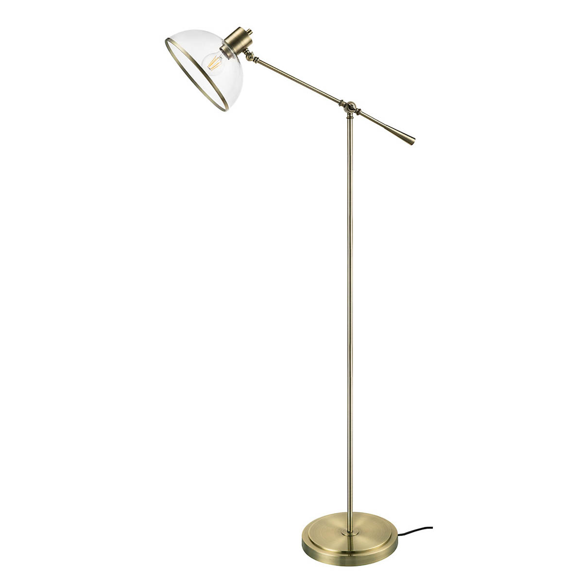 LED Floor Lamp Glass Shade Articulated Antique Brass Effect Modern Freestanding - Image 2