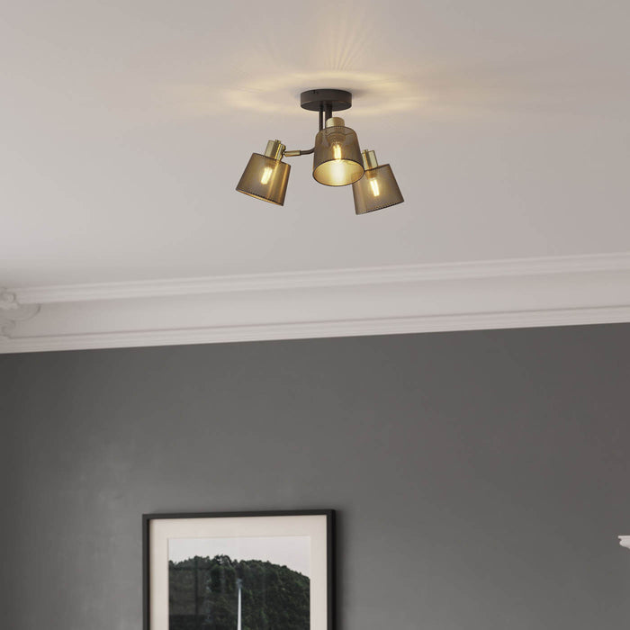 LED Ceiling Light 3 Way Multi Arm Matt Metal Black Antique Brass Modern - Image 2