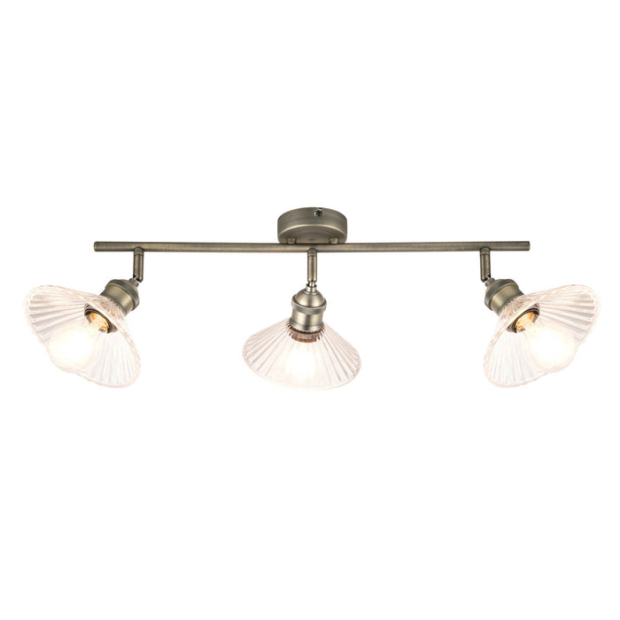 Spotlight 3 LED Light Rotatable Metal Satin Nickel Effect Ribbed Glass Antique - Image 3