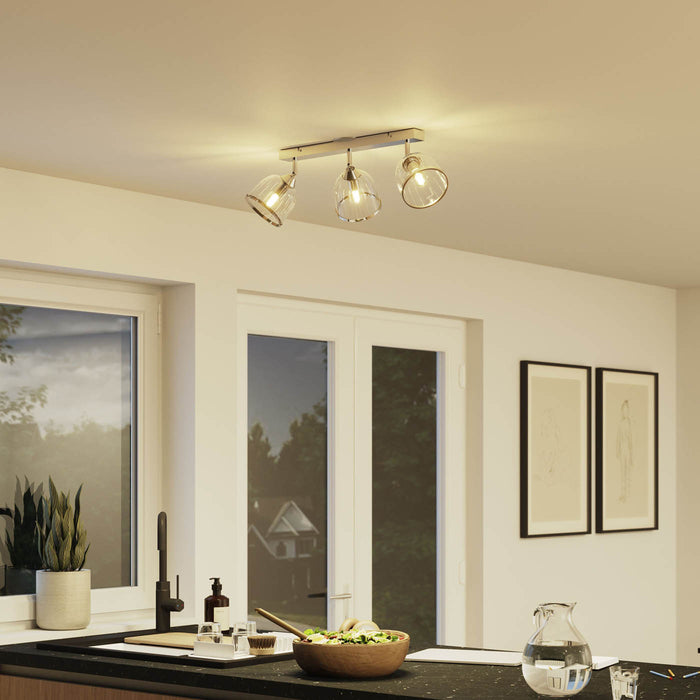 LED Ceiling Spot Light Bar 3 Wat Multi Arm Chrome Adjustable Heads Glass Shades - Image 2