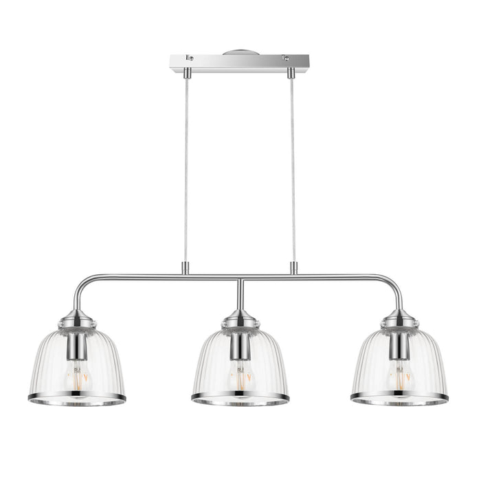 LED Pendant Ceiling Light Bar 3 Way Multi Arm Clear Glass Shades Chrome Modern - Image 1