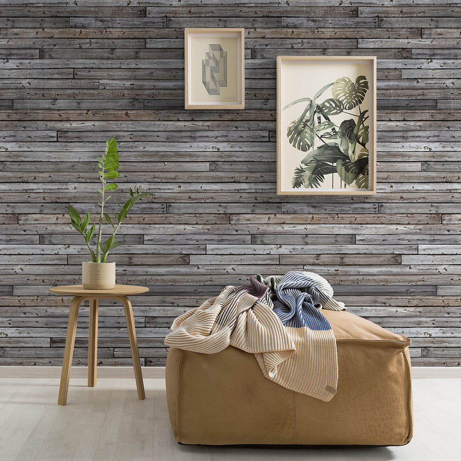 Mural Wallpaper Matt Grey Panelled Wood Effect Smooth Removable Washable 4.45m² - Image 4
