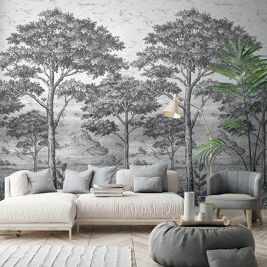 Wallpaper Mural Black White Woodland Matt Mural Washable Removable 4.45m² - Image 1