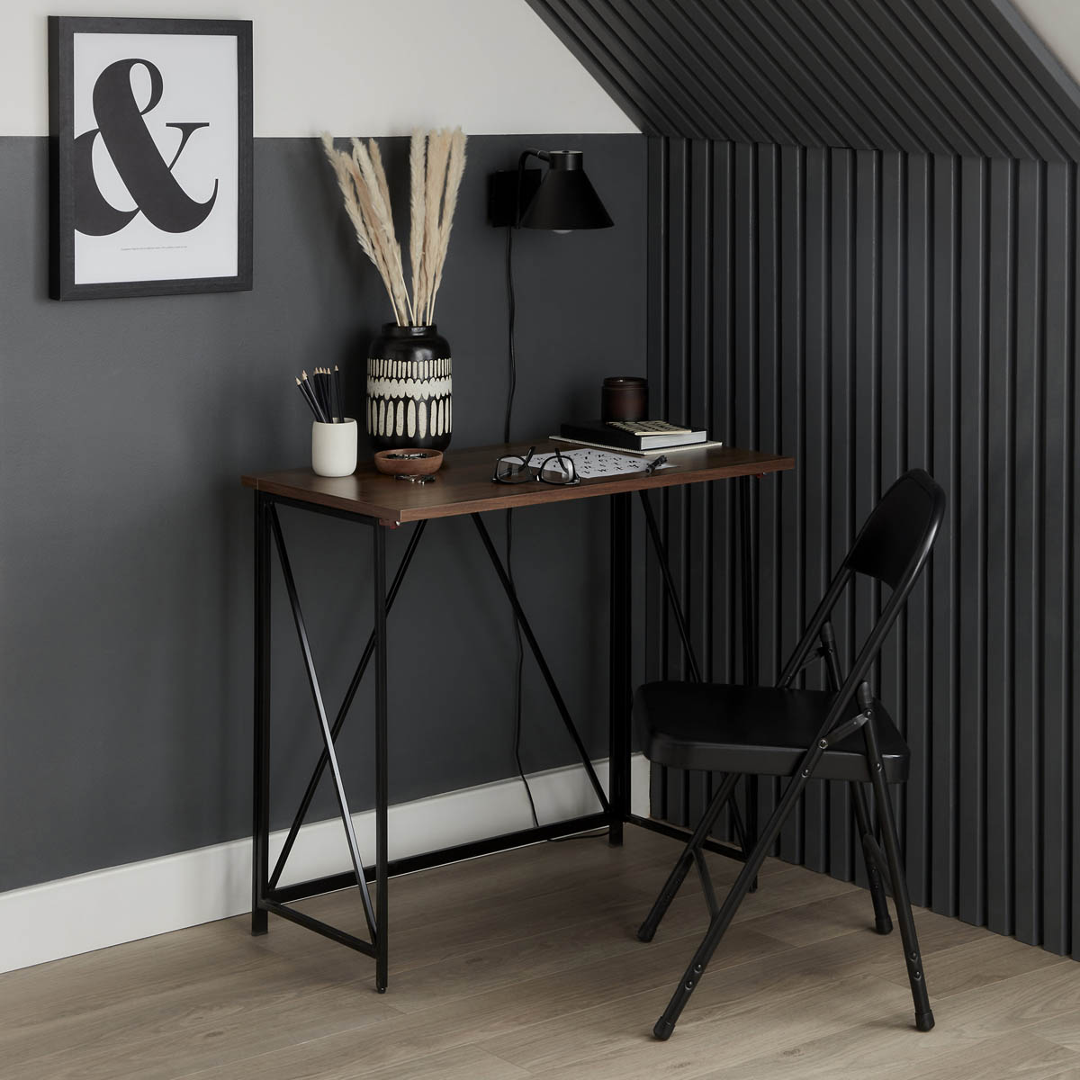 Folding Table Desk Office Computer Matt Walnut Effect Assembled 80cm - Image 2