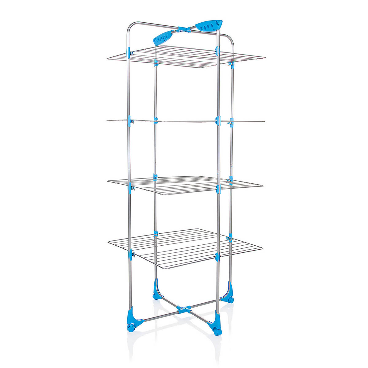 Clothes Airer Laundry Dryer Rack Indoor 4 Tier For Long Items Foldable Wheels - Image 1