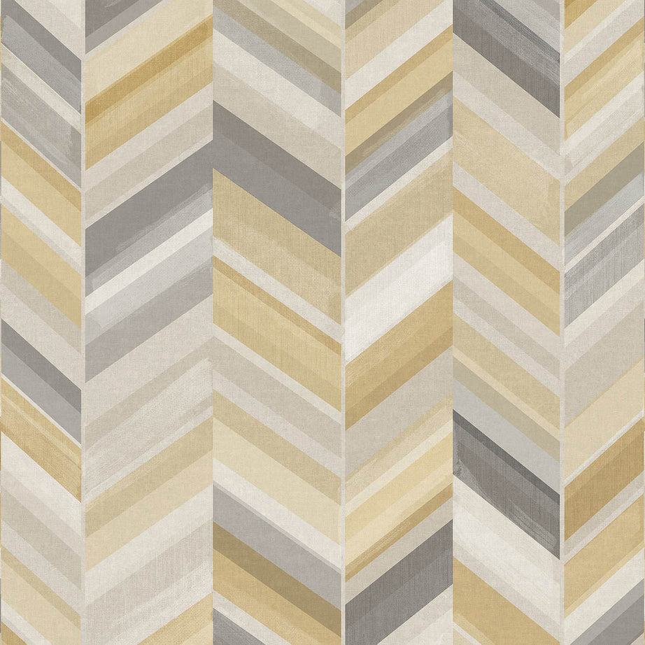 Grandeco Mural Wallpaper Chevron Grey Yellow Matt Removable Washable 4.45m² - Image 1