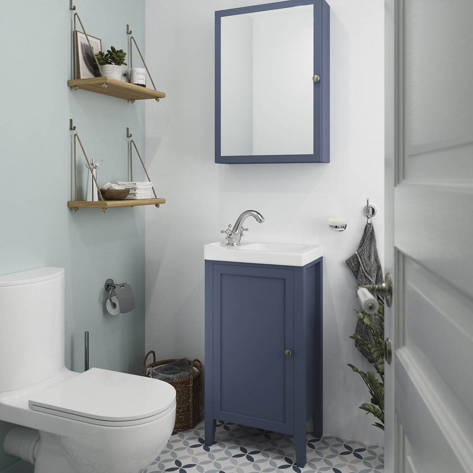 Bathroom Cabinet Single Mirrored Door Satin Navy Wall Mounted (W)500mm (H)700mm - Image 1