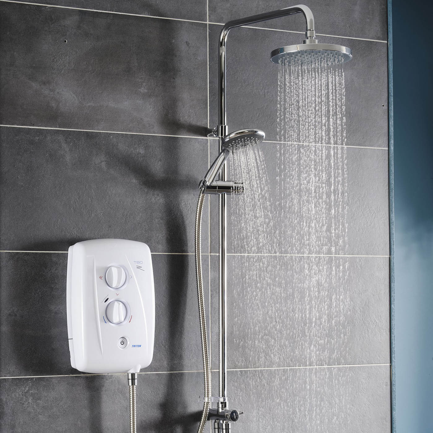 Electric Mixer Shower Twin Round Head Gloss Chrome Effect 5 Spray Pattern 10.5kW - Image 2