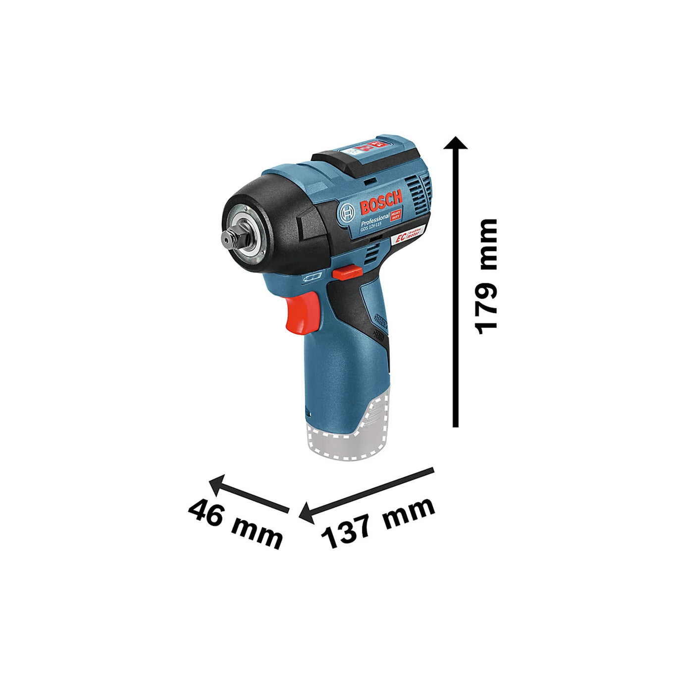 Bosch Impact Wrench GDS 12V-115 Brushless 3/8in Compact Soft Grip Body Only - Image 2