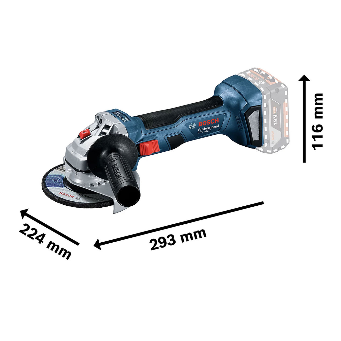 Bosch Angle Grinder GWS18V-7 18V Li-Ion 115mm Brushless Soft Grip Body Only - Image 2