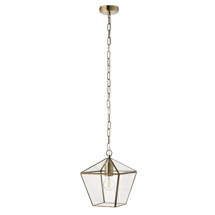 LED Pendant Ceiling Light Antique Brass Geo Glass Shade adjustable Drop Dia 21cm - Image 2