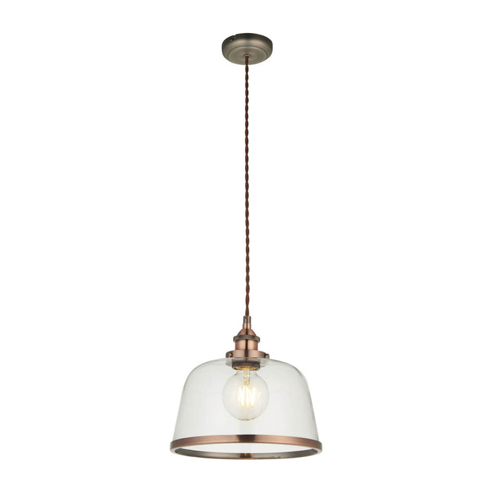 Pendant Ceiling Light LED Glass Clear Steel Copper Effect Dimmable Adjustable - Image 1