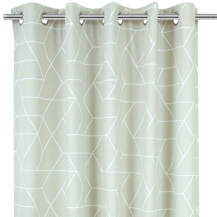 Eyelet Curtain Pair Light Grey Geo Cubes Lightweight Modern (W)228 (L)228cm, - Image 2