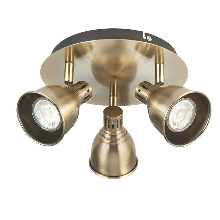 Ceiling Light Spotlight Plate LED 3 Lamp Steel Antique Brass Adjustable Dimmable - Image 3