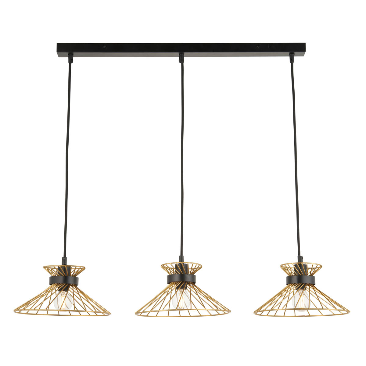 Pendant Ceiling Light 3 Lamp LED Black Gold Effect Dimmable Modern (Dia)770mm - Image 1