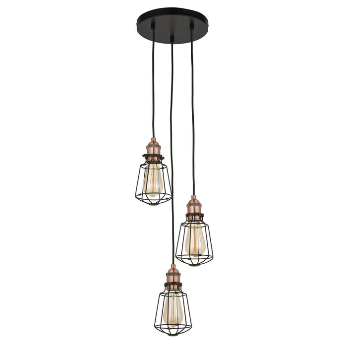 Ceiling Light  Matt Steel Black 3 Way Dimmable Caged Design Pendant E27 10W - Image 3