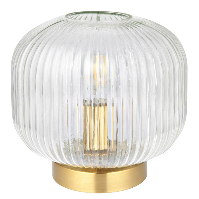 Table Lamp Ribbed Clear Glass Steel Brushed Gold Effect Dimmable Vintage - Image 2