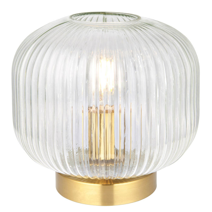 Table Lamp Ribbed Clear Glass Steel Brushed Gold Effect Dimmable Vintage - Image 3