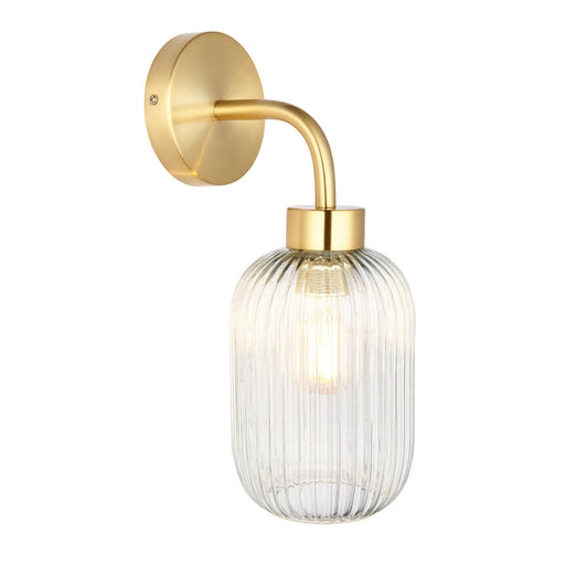 Wall Light Satin Gold Effect Dimmable E27 Glass Steel Bedside Living Bedroom 15W - Image 1