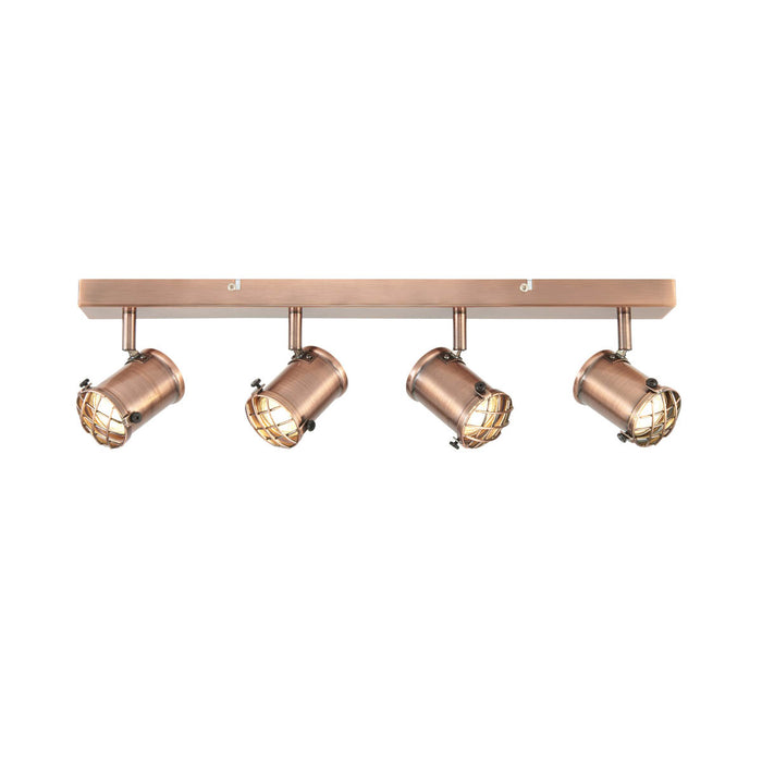 Ceiling Spotlight Bar 4 Way Caged Antique Copper Effect Adjustable Lamps - Image 2