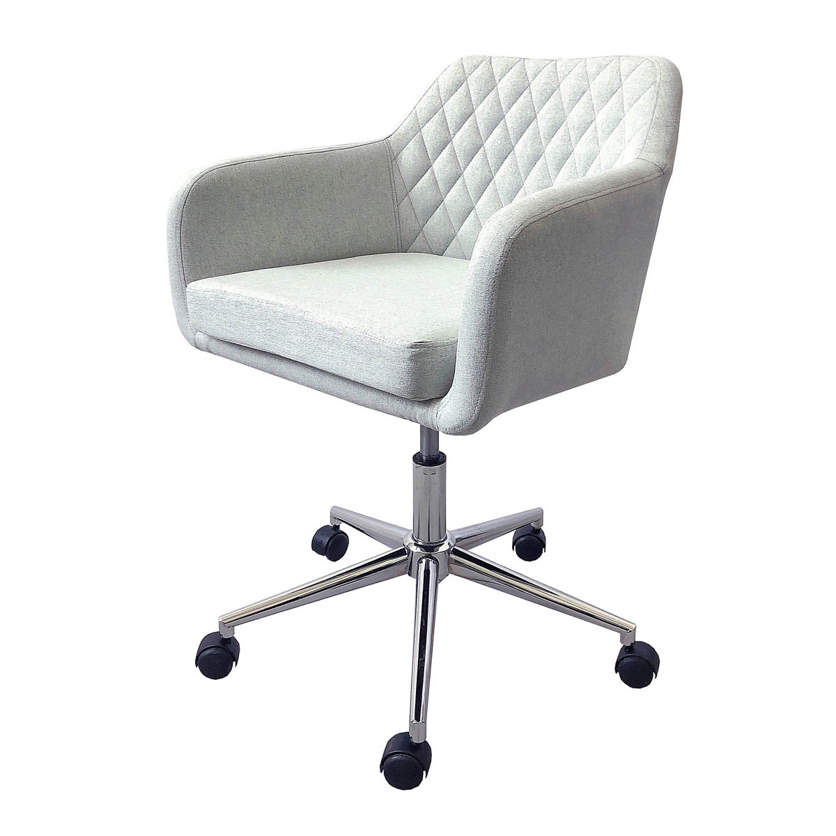 Office Chair Light Grey Linen Effect Swivel Modern (H)875mm (W)610mm (D)600mm - Image 1