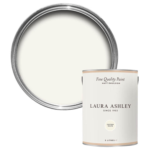 Laura Ashley Cotton White Matt Emulsion paint, 5L - Image 1