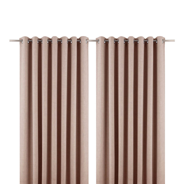 Eyelet Curtains Pair Blackout Natural Plain Linen Effect Elegant (W)228 (L)228cm - Image 1