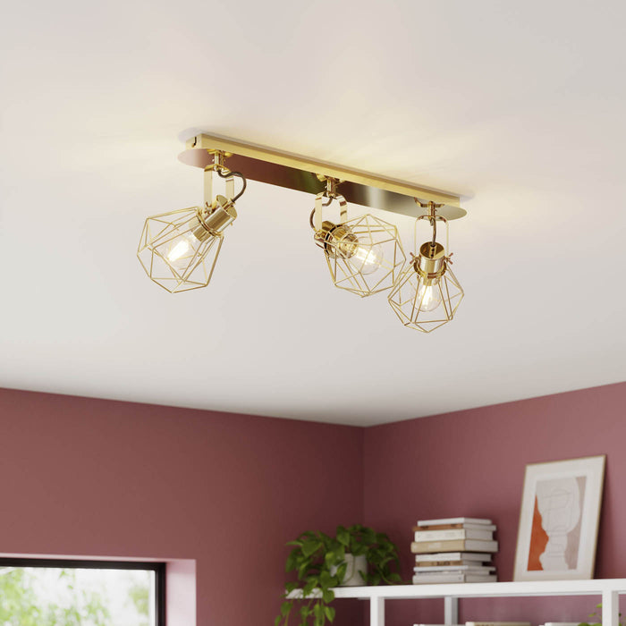 Ceiling Spotlight Bar 3 Way Multi Arm Brass Gold Effect Modern Retro Geometric - Image 2