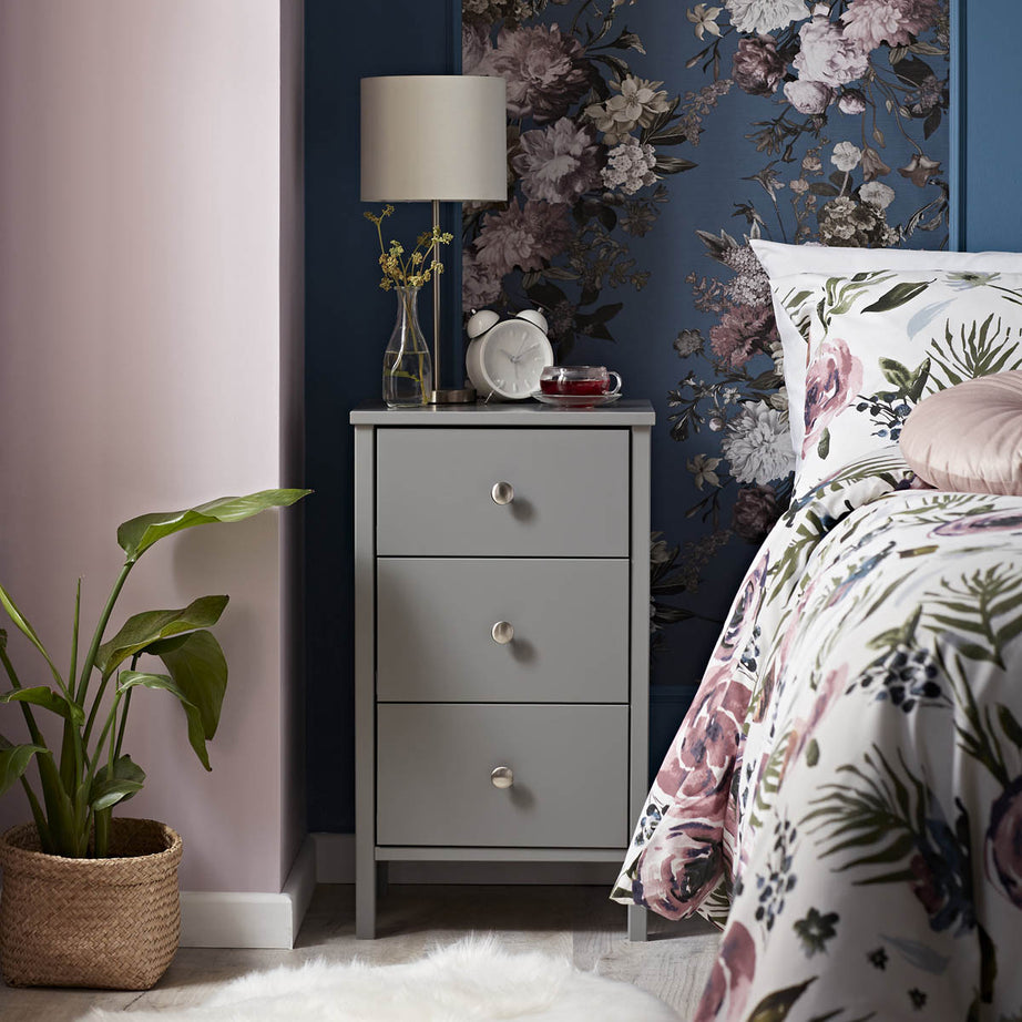 Valenca Bedside Table Cabinet 3 Drawer Satin Grey MDF (H)699 (W)400 (D)382.4mm - Image 6