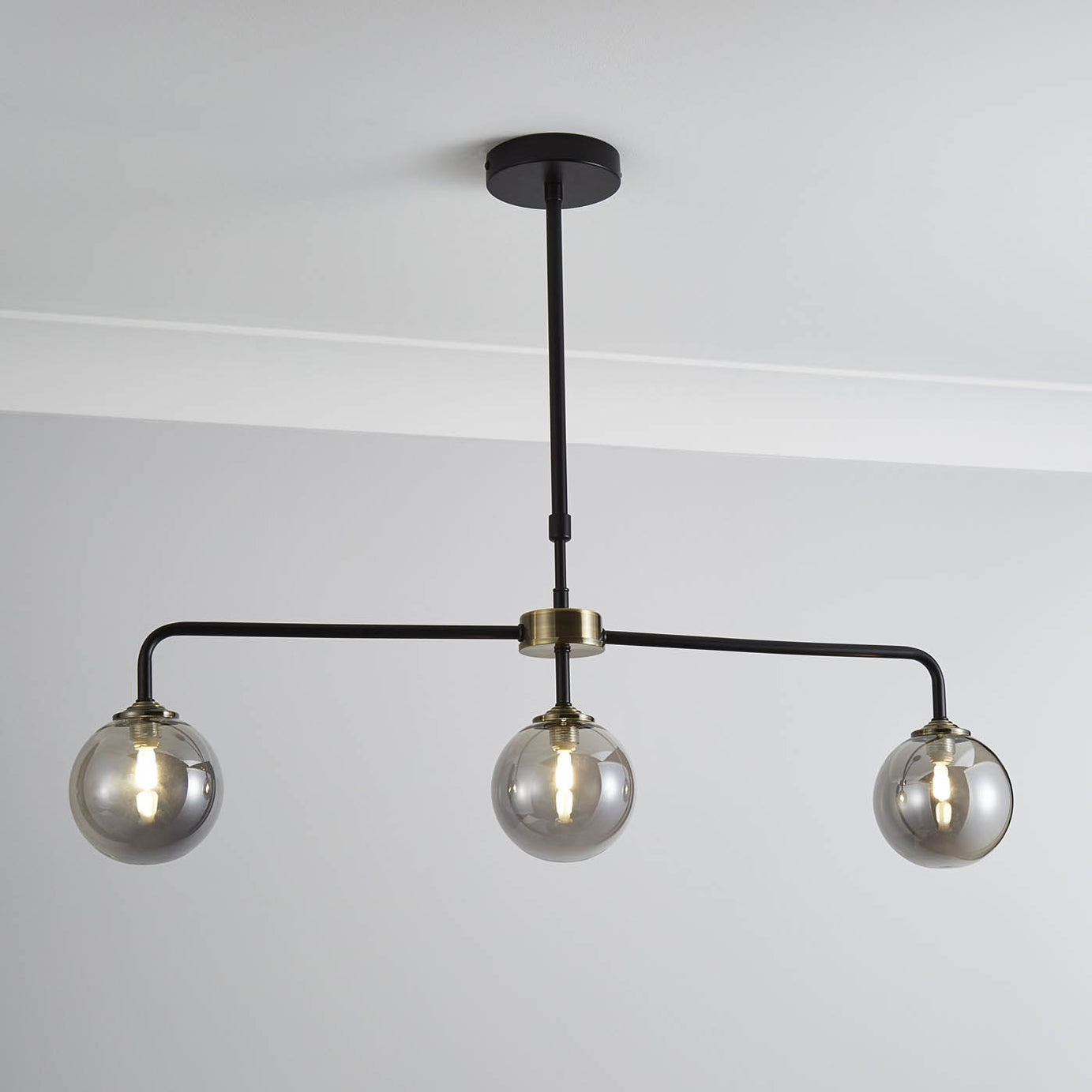 LED Ceiling Light 3 Way Black Antique Brass Smoked Glass Living Bedroom 3W - Image 1