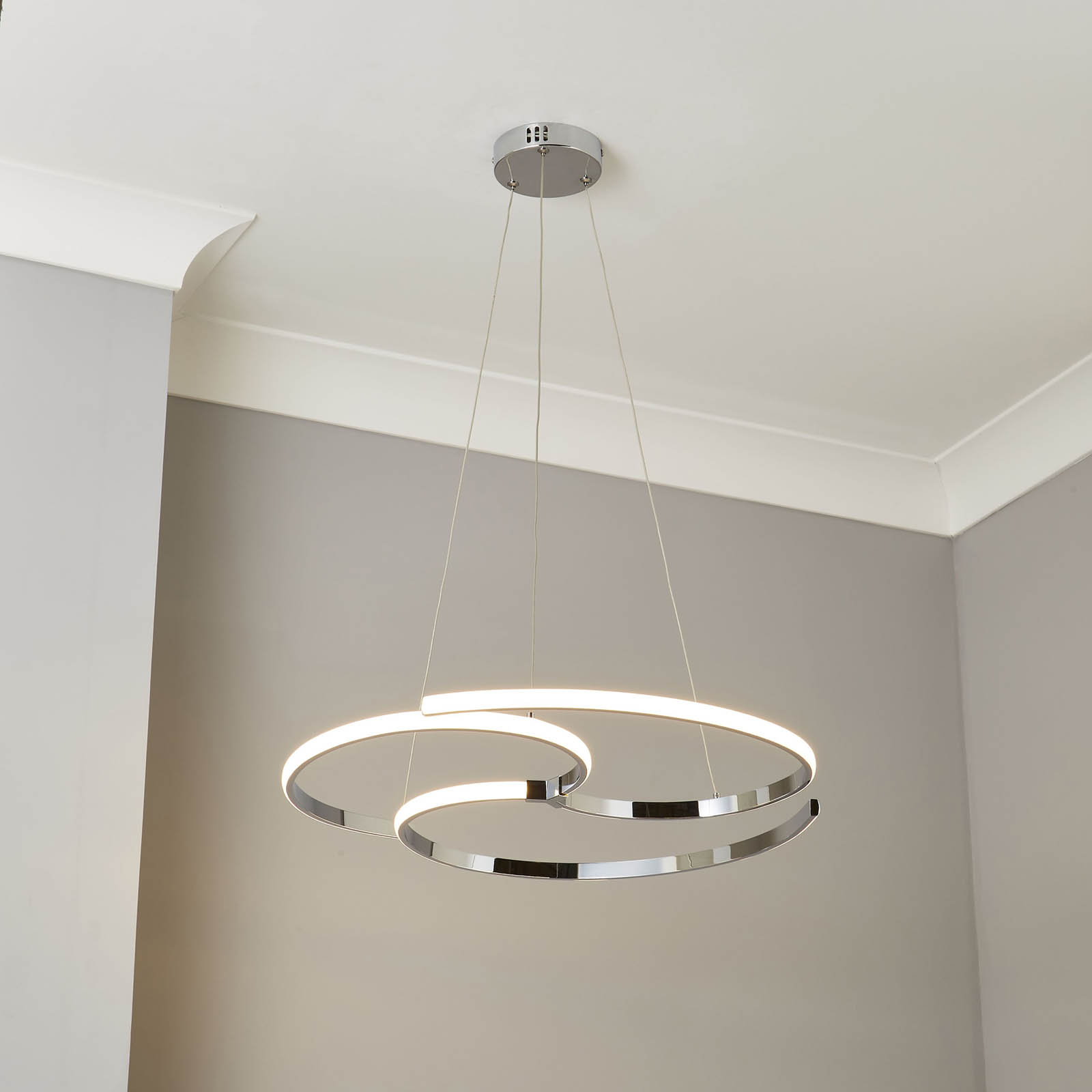 LED Ceiling Light Chrome Warm White Hanging Adjustable Height Modern (W) 42cm - Image 1