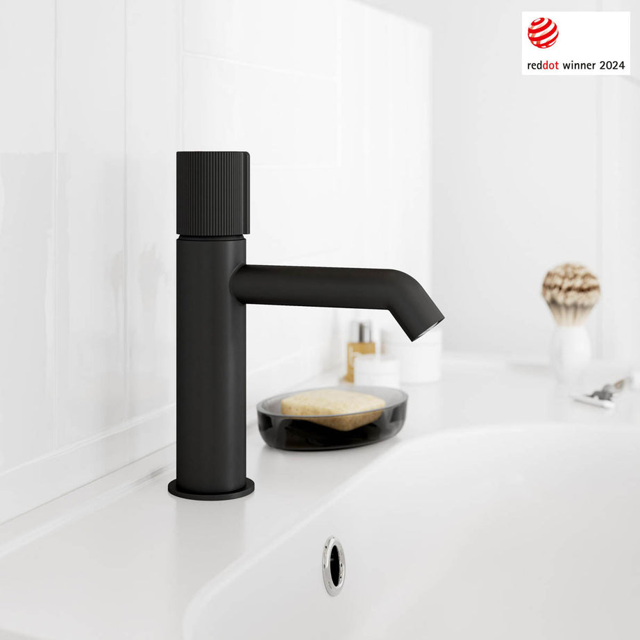 GoodHome Levanna Medium Matt Black Round Basin Mixer Tap - Image 2