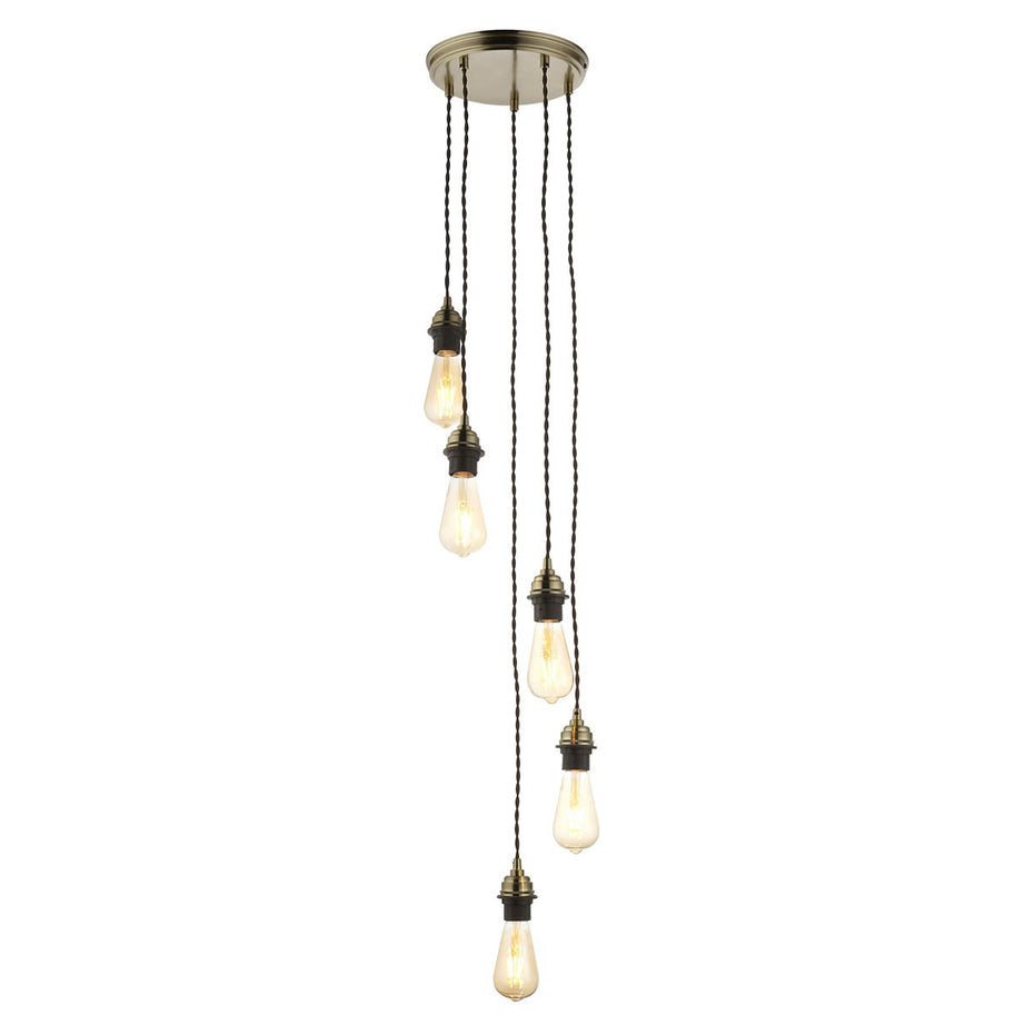 Ceiling Light 5 Lamps Antique Brass Effect Adjustable Drop Dimmable (L)1500mm - Image 4