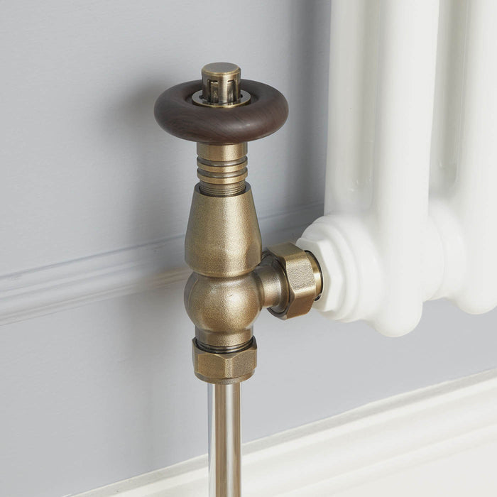 Thermostatic Radiator Valve And Lockshield	Antique Brass Effect Angled - Image 3