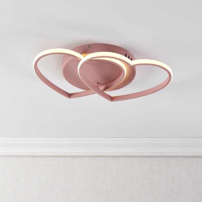 LED Ceiling Light Heart Shaped Gloss Steel Pale Pink Kids Bedroom Warm White - Image 3