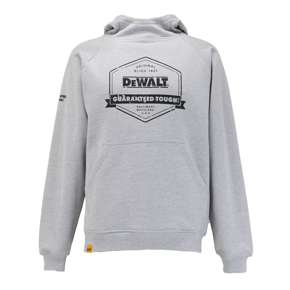 DeWalt Work Hoodie Mens Regular Fit Grey Pullover Jumper Kangaroo Pocket Medium - Image 1