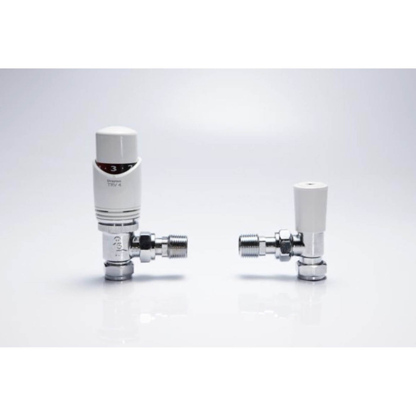 Drayton Radiator Valve TRV4 Head Lockshield Set Angled White 15mm Twin Pack - Image 1