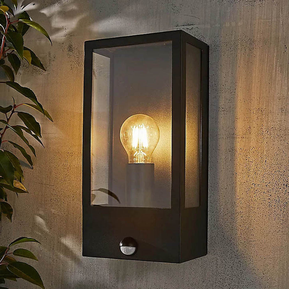 Wall Light Lantern Outdoor Garden Porch Matt Black PIR Motion Sensor Metal IP44 - Image 2
