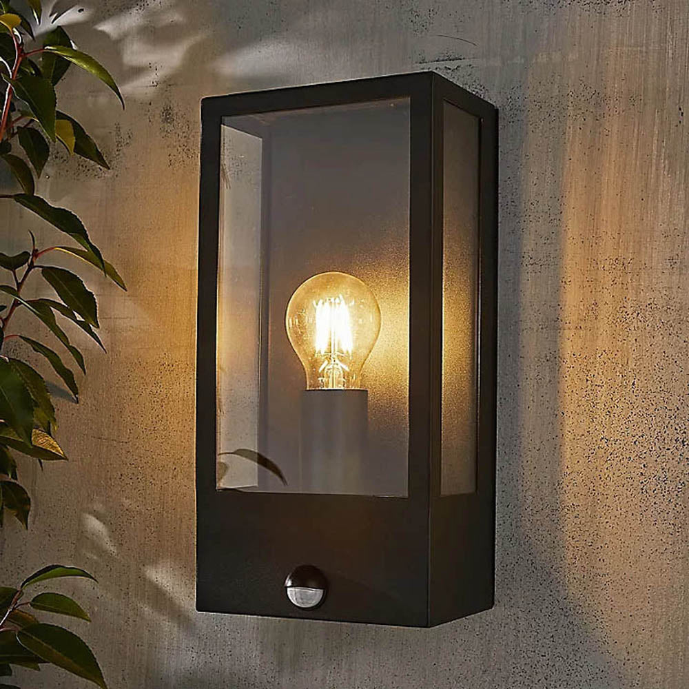 Wall Light Lantern Outdoor Garden Porch Matt Black PIR Motion Sensor Metal IP44 - Image 2