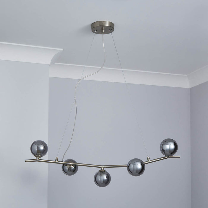 LED Pendant Ceiling Light Retro Satin Nickel Effect 5 Way Modern (Dia)800mm - Image 3